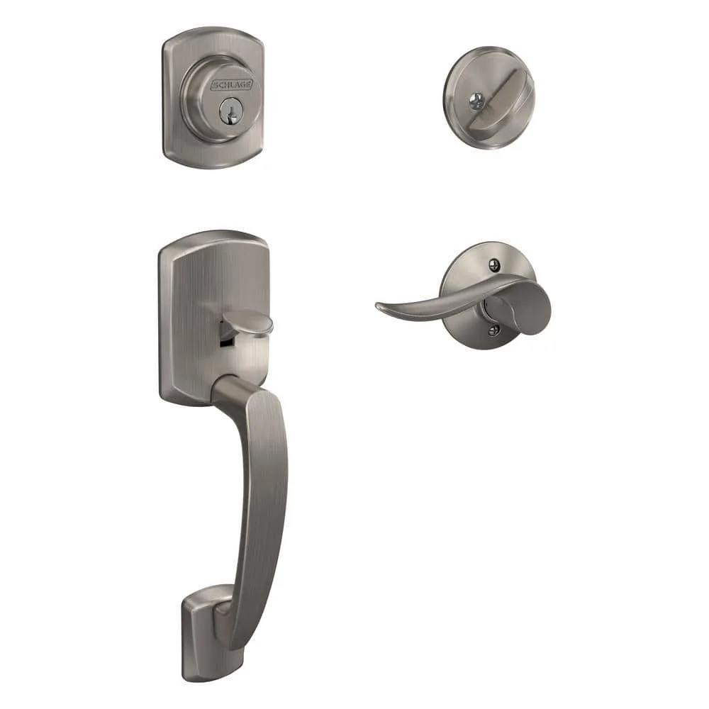 CONJUNTO DE MANIJAS Y CERRADURA PARA ENTRADA PRINCIPAL SCHLAGE CAMELOT NÍQUEL SATINADO
