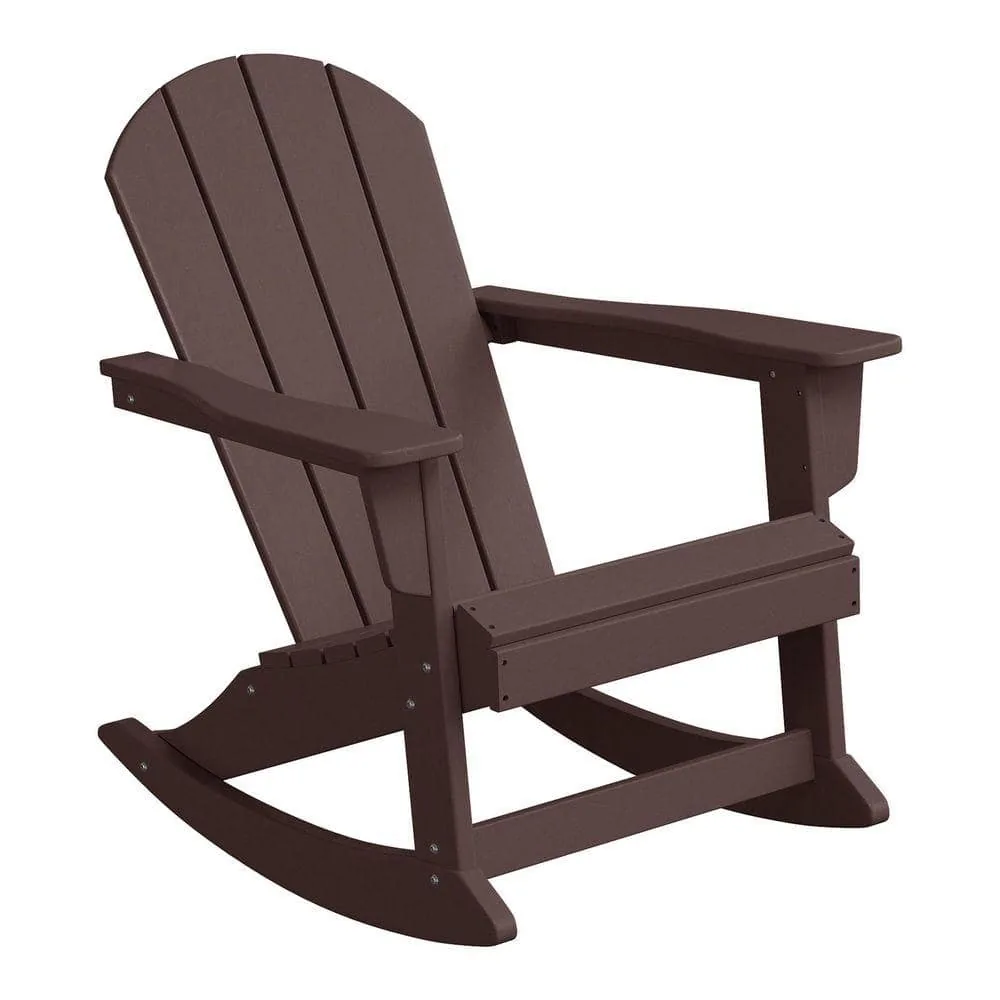 Silla mecedora de exterior Polytrends Laguna de HDPE resistente a la intemperie, color marrón oscuro.